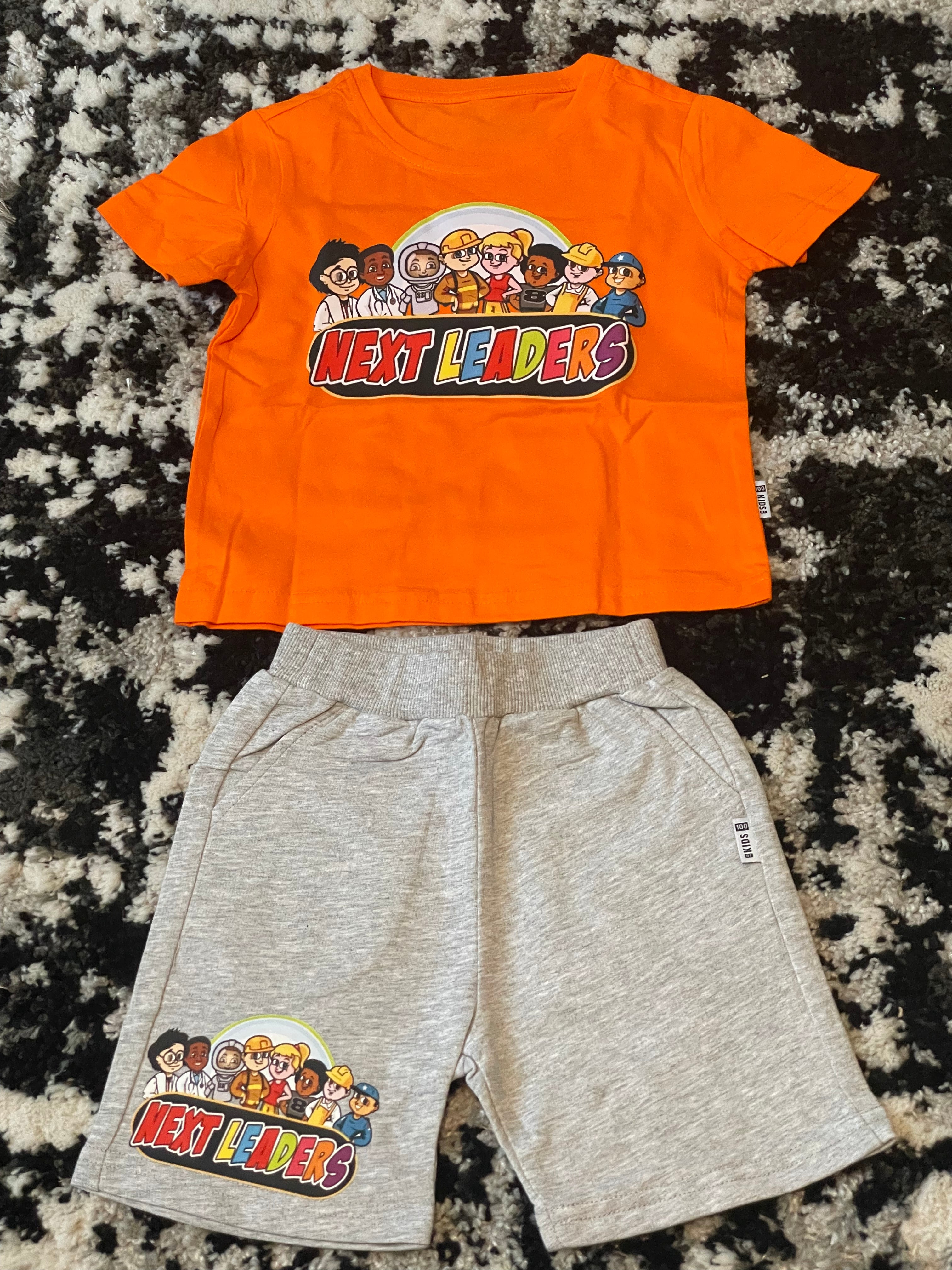 Next Leaders White & Orange T-Shirt & Shorts Set