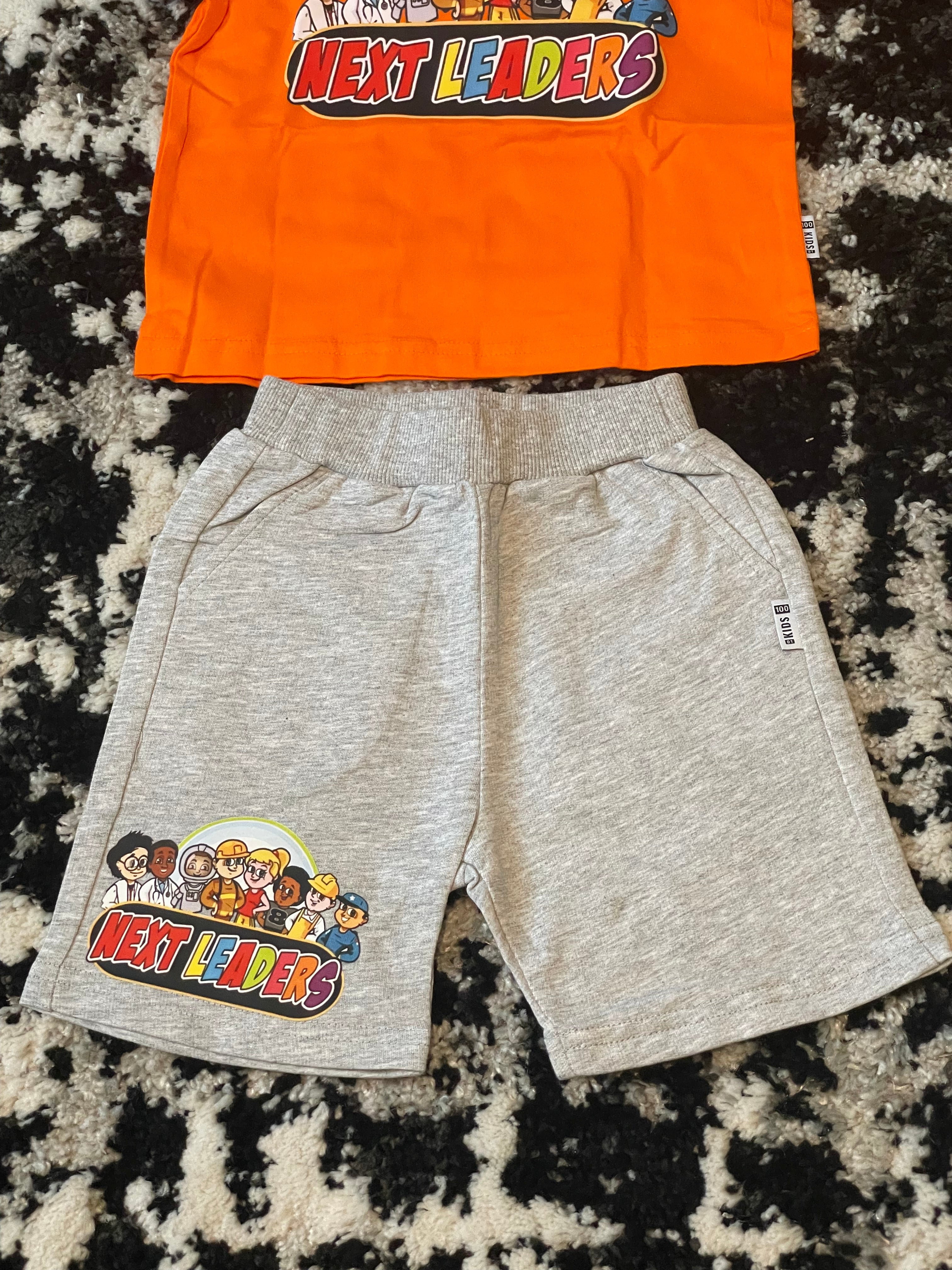 Next Leaders White & Orange T-Shirt & Shorts Set