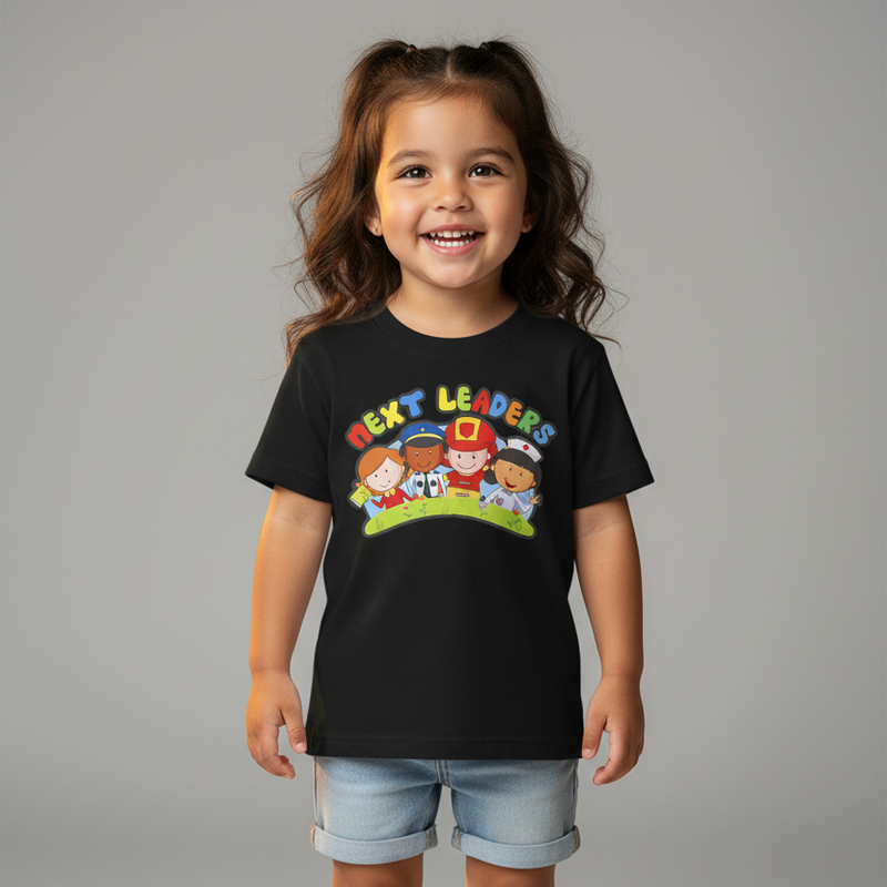 Next Leaders Black Tee Mixed Asian American Girl Standing