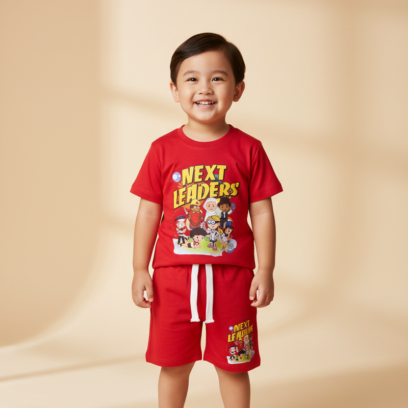 Next Leaders Red Set Asian Kid Standing Front View